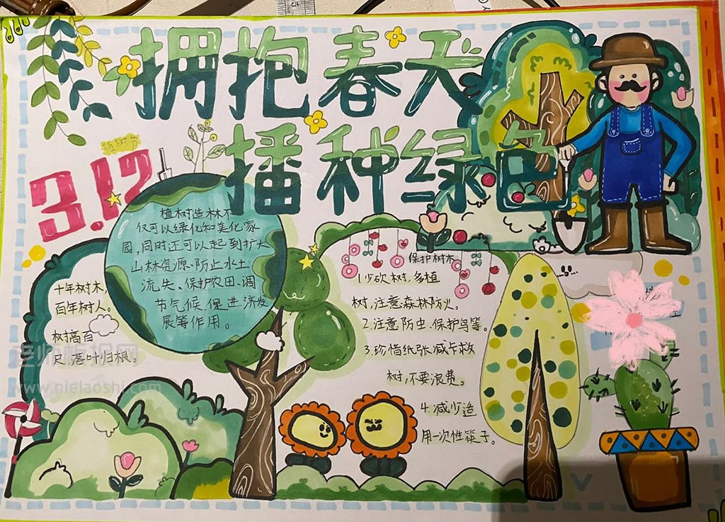 小学生植树节手抄报图片（3张） 拥抱春天播种绿色手抄报