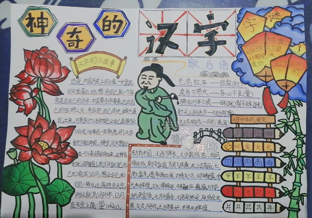 五年级下册《汉字真有趣》手抄报绘画图片（3张）神奇汉字手抄报