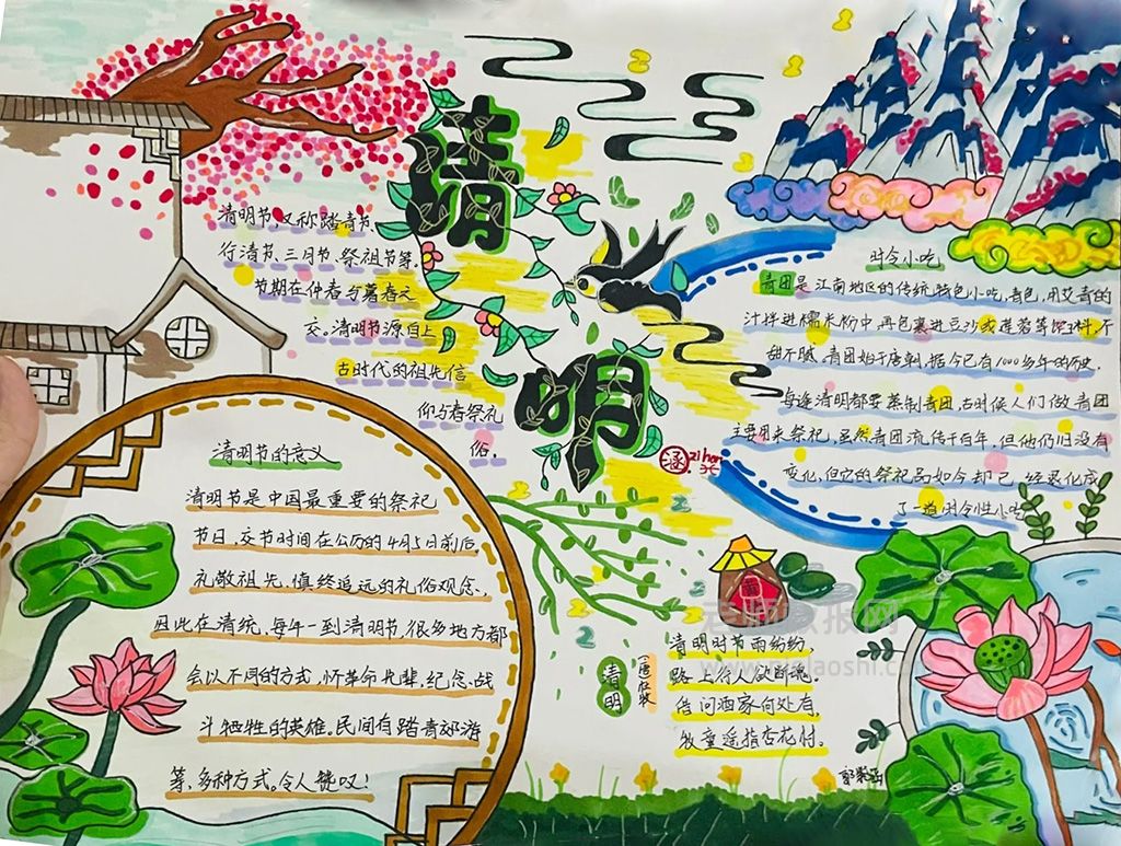 中小学生清明主题手抄报绘画图片（3张）传统文化·清明节手抄报