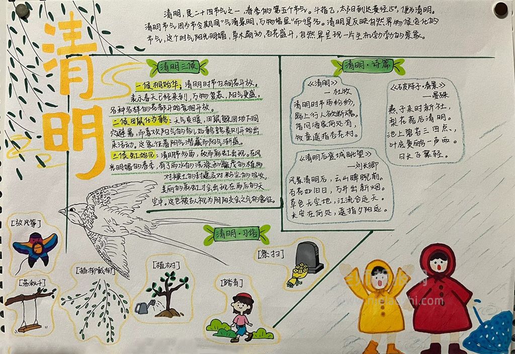 中小学生清明主题手抄报绘画图片（3张）传统文化·清明节手抄报
