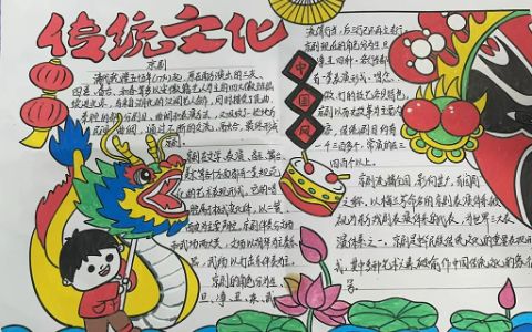 京剧文化手抄报绘画图片（1张） 传统文化京剧手抄报