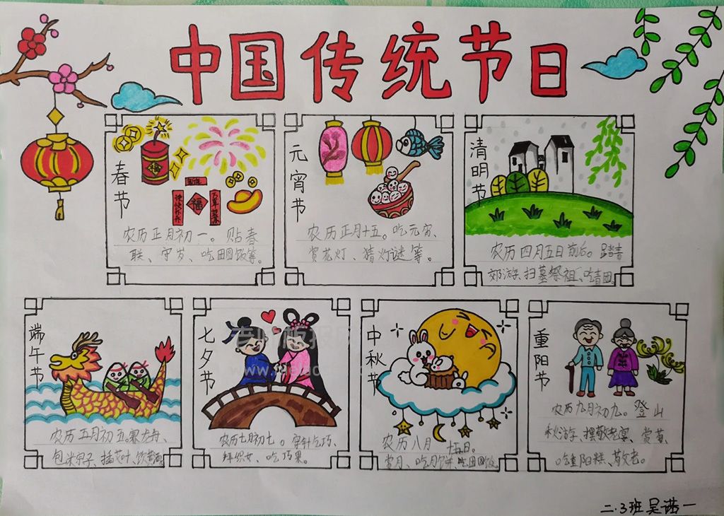 中国传统节日手抄报绘画图片（1张）二年级传统节日手抄报
