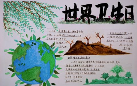 《善待地球爱护家园》世界卫生日手抄报绘画图片（1张）