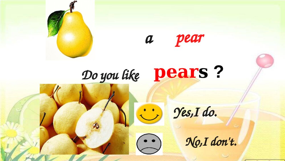 三年级英语下册 Unit5  Do you like pears A let’s learn课件PPT9